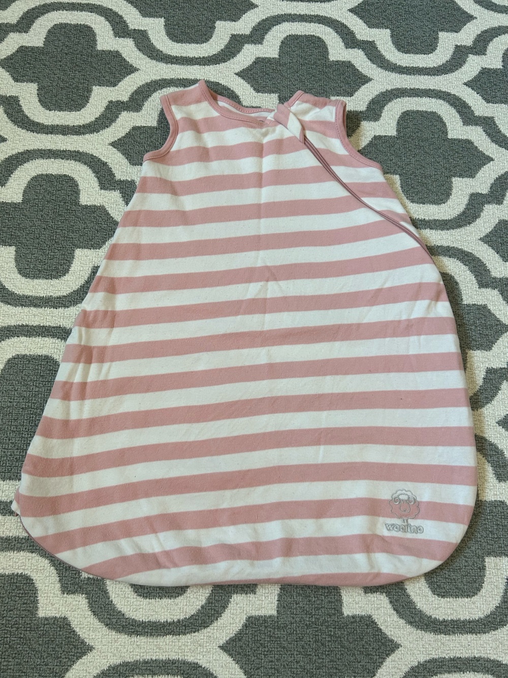 Woolino 100% Organic Cotton Pink & White Striped Sleeveless Baby Sleep Sack